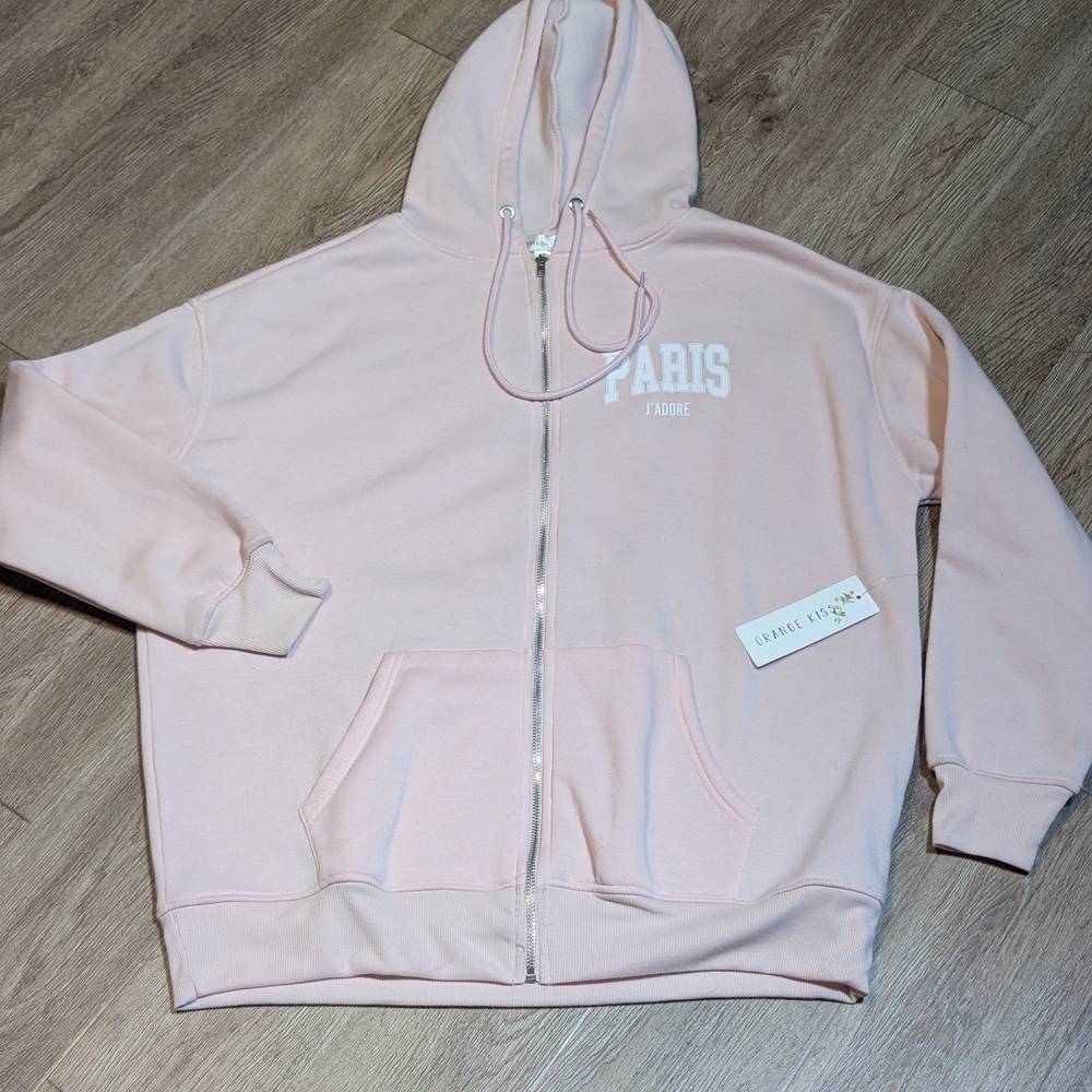 Women's Orange Kiss Light Pink Hoodie Jacket Size 1X
